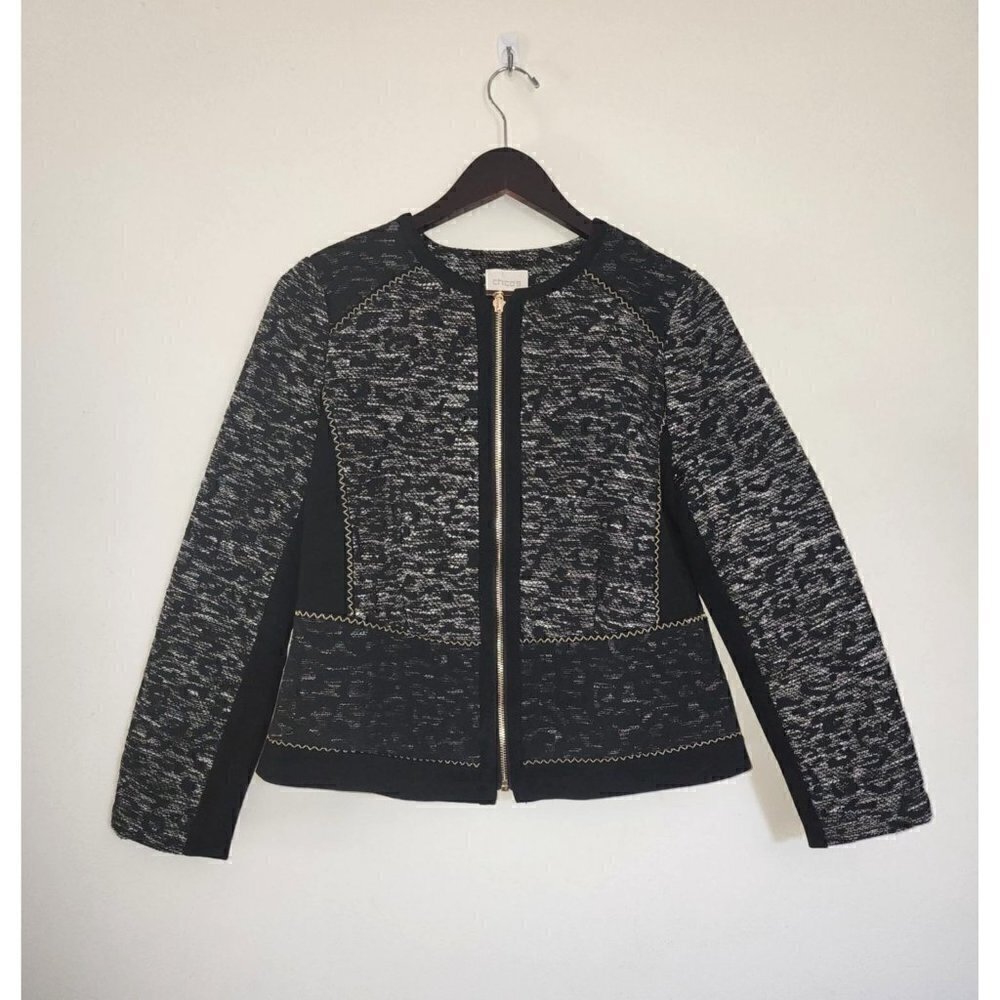 Chicos Pieced Jacquard Tweed Casual Jacket Womens size 0